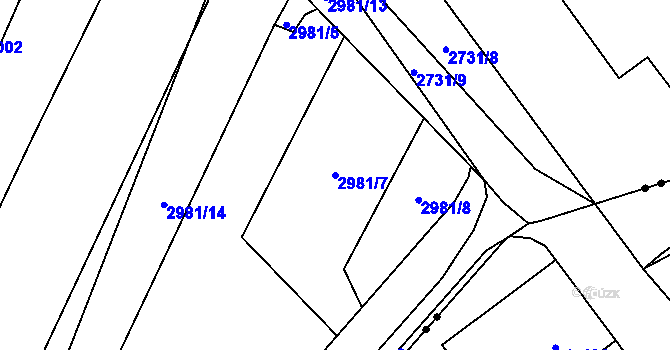 Parcela st. 2981/7 v KÚ Pardubice, Katastrální mapa