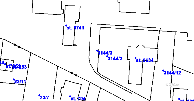 Parcela st. 3144/3 v KÚ Pardubice, Katastrální mapa