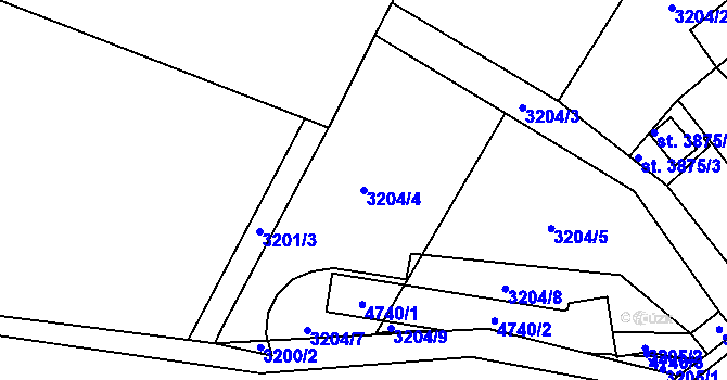 Parcela st. 3204/4 v KÚ Pardubice, Katastrální mapa