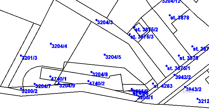 Parcela st. 3204/5 v KÚ Pardubice, Katastrální mapa