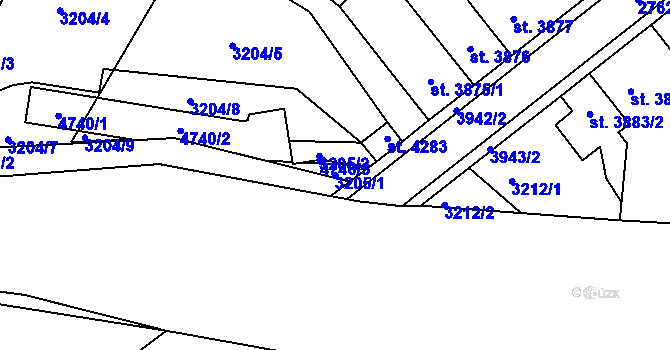 Parcela st. 3205/1 v KÚ Pardubice, Katastrální mapa