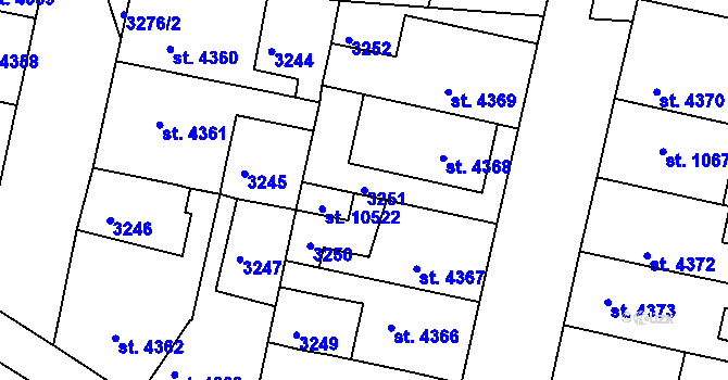 Parcela st. 3251 v KÚ Pardubice, Katastrální mapa