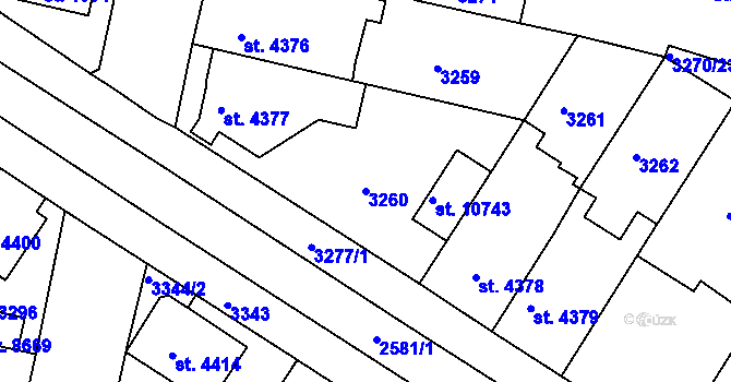 Parcela st. 3260 v KÚ Pardubice, Katastrální mapa