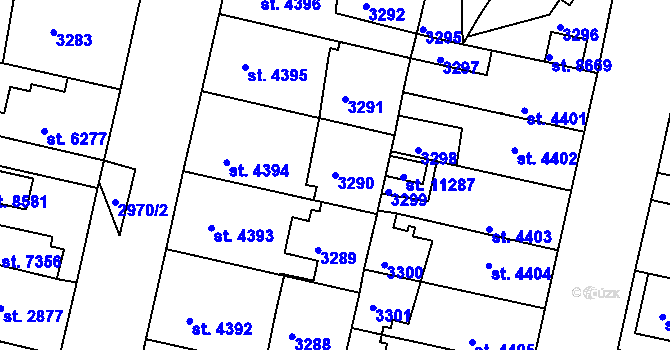 Parcela st. 3290 v KÚ Pardubice, Katastrální mapa