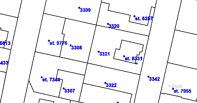 Parcela st. 3321 v KÚ Pardubice, Katastrální mapa