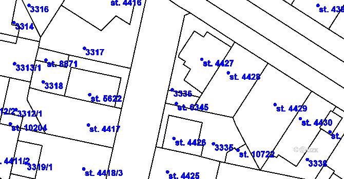 Parcela st. 3336 v KÚ Pardubice, Katastrální mapa