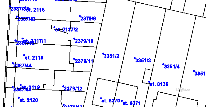 Parcela st. 3351/2 v KÚ Pardubice, Katastrální mapa