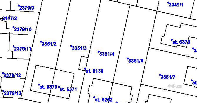 Parcela st. 3351/4 v KÚ Pardubice, Katastrální mapa