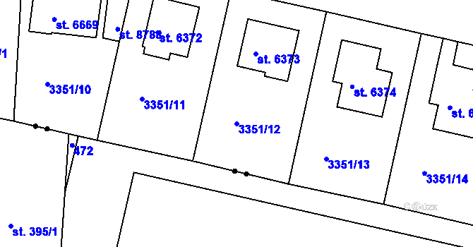Parcela st. 3351/12 v KÚ Pardubice, Katastrální mapa