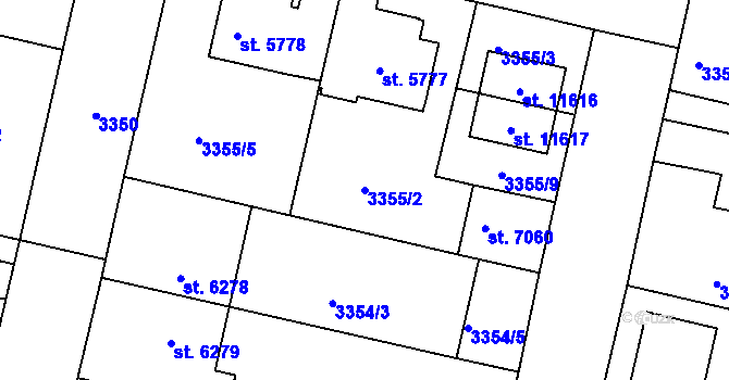 Parcela st. 3355/2 v KÚ Pardubice, Katastrální mapa