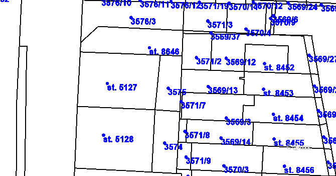 Parcela st. 3575 v KÚ Pardubice, Katastrální mapa
