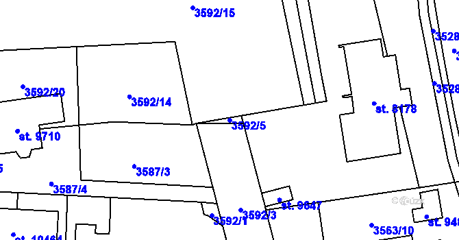 Parcela st. 3592/5 v KÚ Pardubice, Katastrální mapa