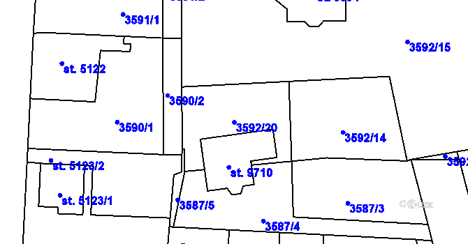 Parcela st. 3592/20 v KÚ Pardubice, Katastrální mapa