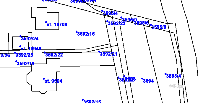 Parcela st. 3592/21 v KÚ Pardubice, Katastrální mapa