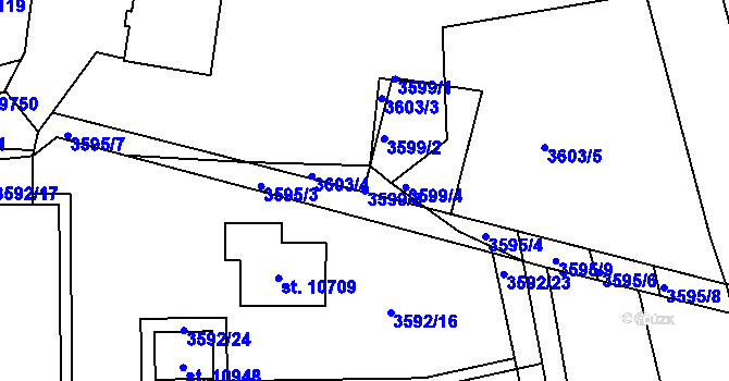Parcela st. 3599/3 v KÚ Pardubice, Katastrální mapa