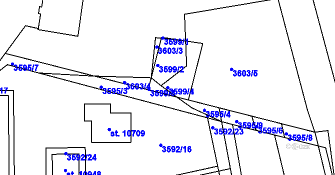 Parcela st. 3599/4 v KÚ Pardubice, Katastrální mapa