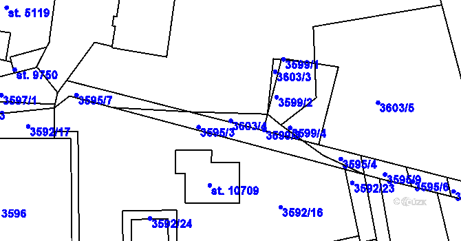Parcela st. 3603/4 v KÚ Pardubice, Katastrální mapa