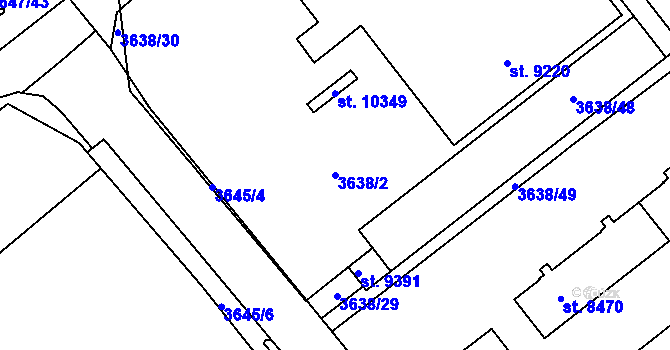 Parcela st. 3638/2 v KÚ Pardubice, Katastrální mapa