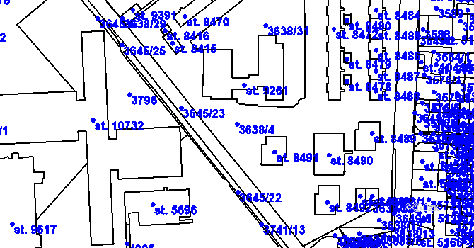 Parcela st. 3638/4 v KÚ Pardubice, Katastrální mapa