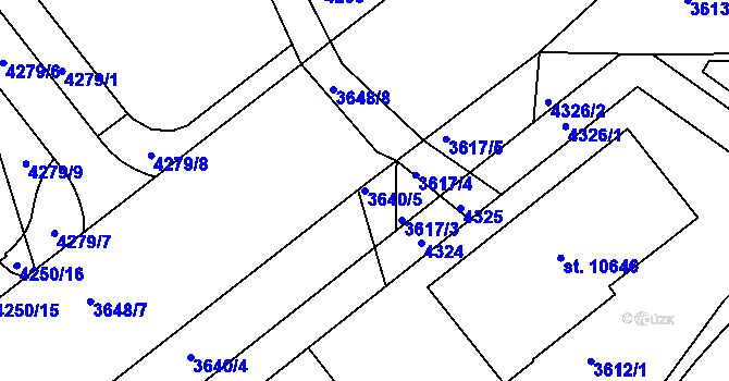 Parcela st. 3640/5 v KÚ Pardubice, Katastrální mapa