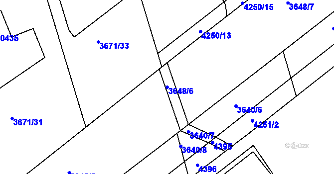 Parcela st. 3648/6 v KÚ Pardubice, Katastrální mapa