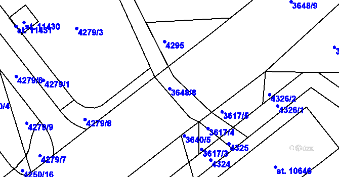 Parcela st. 3648/8 v KÚ Pardubice, Katastrální mapa