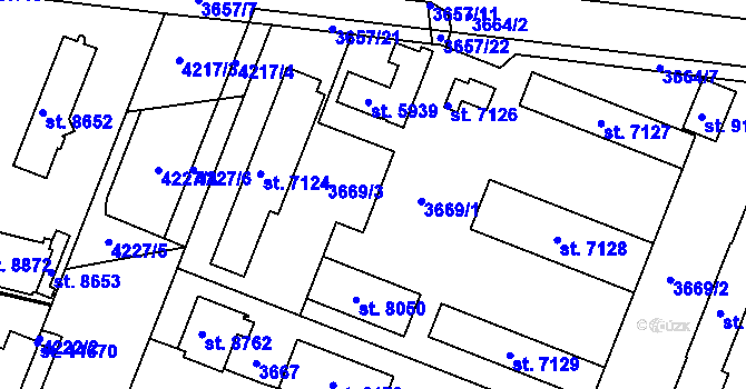 Parcela st. 3669 v KÚ Pardubice, Katastrální mapa
