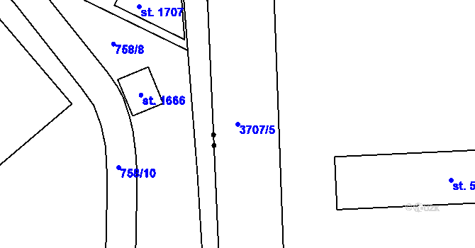Parcela st. 3707/5 v KÚ Pardubice, Katastrální mapa