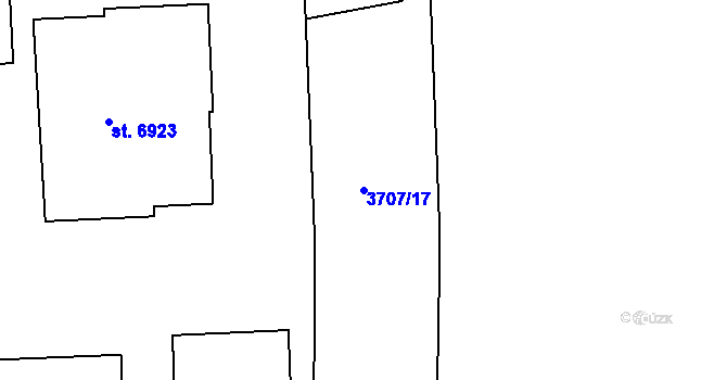 Parcela st. 3707/17 v KÚ Pardubice, Katastrální mapa