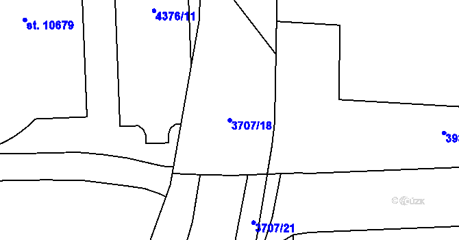 Parcela st. 3707/18 v KÚ Pardubice, Katastrální mapa