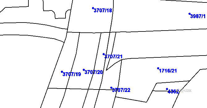Parcela st. 3707/21 v KÚ Pardubice, Katastrální mapa