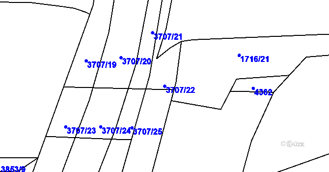 Parcela st. 3707/22 v KÚ Pardubice, Katastrální mapa