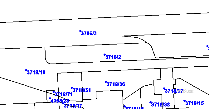 Parcela st. 3718/2 v KÚ Pardubice, Katastrální mapa