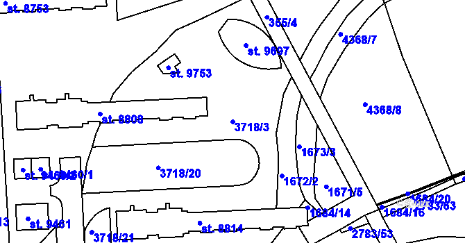 Parcela st. 3718/3 v KÚ Pardubice, Katastrální mapa