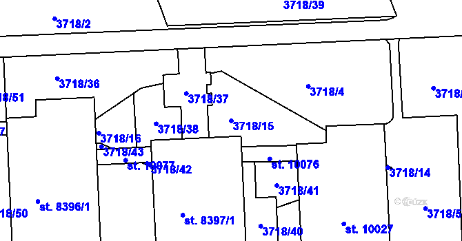 Parcela st. 3718/15 v KÚ Pardubice, Katastrální mapa