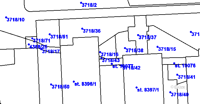 Parcela st. 3718/16 v KÚ Pardubice, Katastrální mapa
