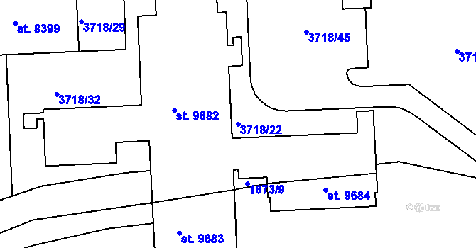 Parcela st. 3718/22 v KÚ Pardubice, Katastrální mapa