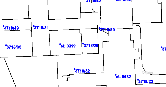 Parcela st. 3718/29 v KÚ Pardubice, Katastrální mapa