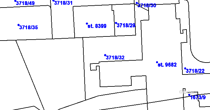 Parcela st. 3718/32 v KÚ Pardubice, Katastrální mapa