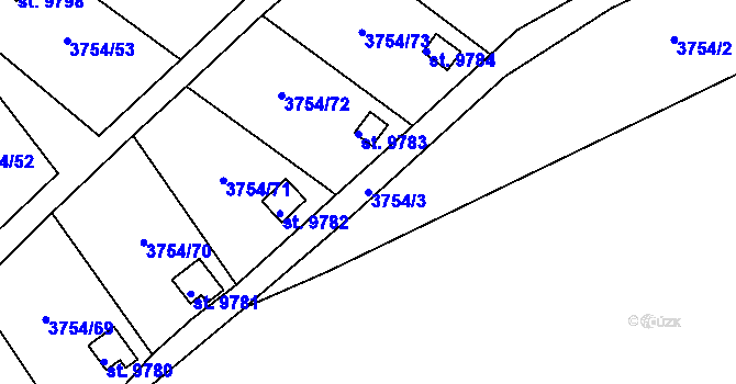 Parcela st. 3754/3 v KÚ Pardubice, Katastrální mapa