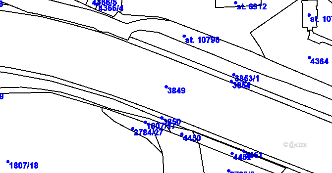 Parcela st. 3849 v KÚ Pardubice, Katastrální mapa