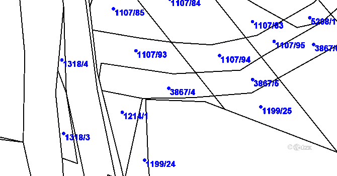 Parcela st. 3867/4 v KÚ Pardubice, Katastrální mapa