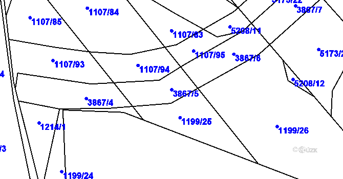 Parcela st. 3867/5 v KÚ Pardubice, Katastrální mapa