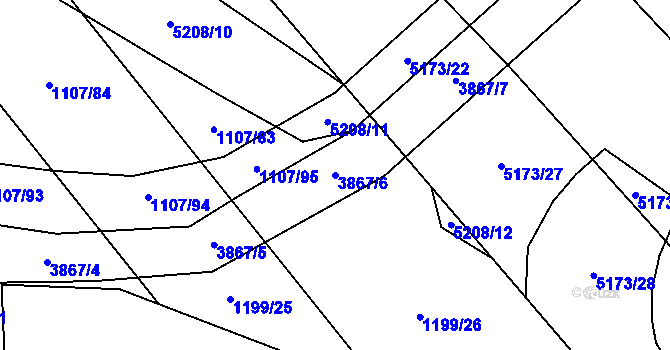 Parcela st. 3867/6 v KÚ Pardubice, Katastrální mapa