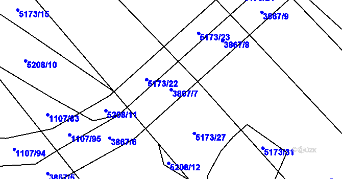 Parcela st. 3867/7 v KÚ Pardubice, Katastrální mapa