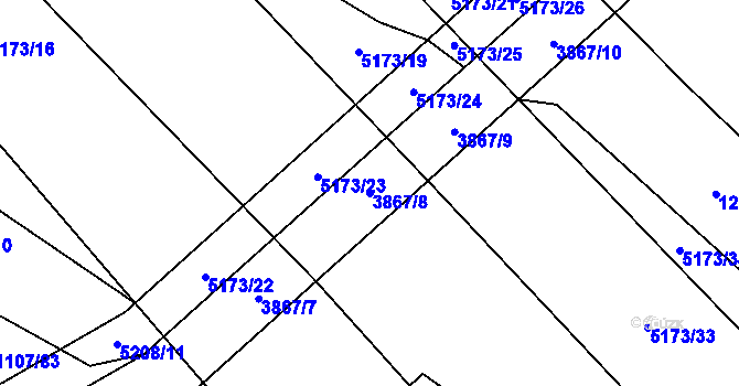 Parcela st. 3867/8 v KÚ Pardubice, Katastrální mapa