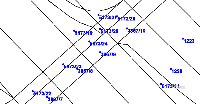 Parcela st. 3867/9 v KÚ Pardubice, Katastrální mapa