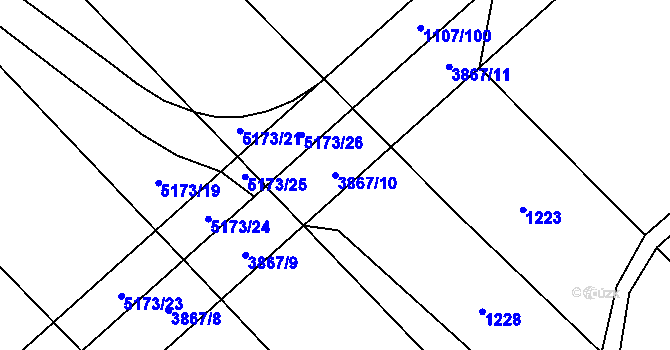 Parcela st. 3867/10 v KÚ Pardubice, Katastrální mapa