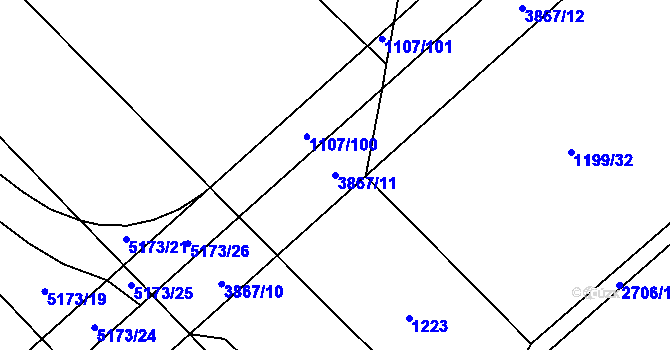Parcela st. 3867/11 v KÚ Pardubice, Katastrální mapa