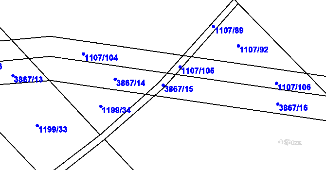 Parcela st. 3867/15 v KÚ Pardubice, Katastrální mapa
